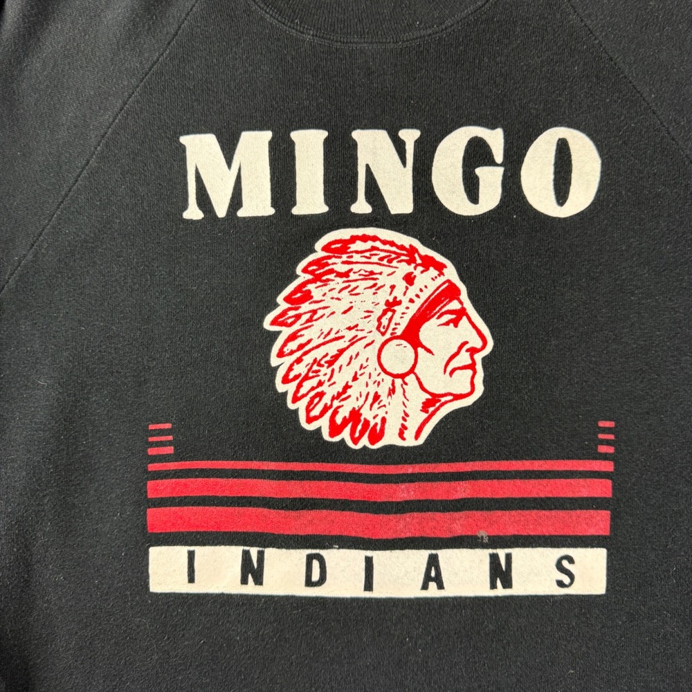 Vintage Indiants Sweatshirt Mens XL Black Mingo 80s Made USA Raglan Native Tribe - Picture 5 of 9